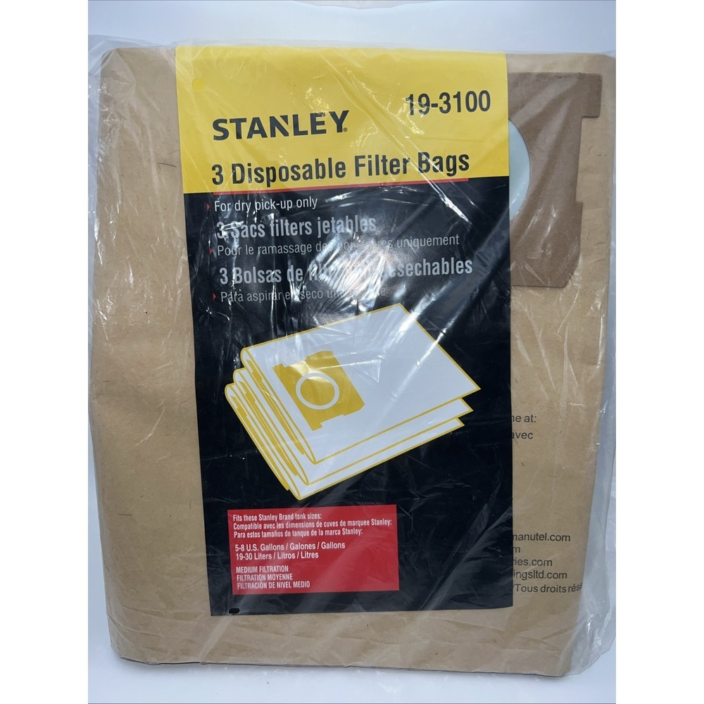 Stanley 19-3100 Disposable Filter Bags 3-Pack 5-8 Gallon‎ Vacuums